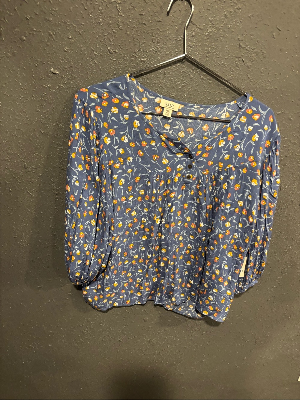 a.n.a Navy Blue Floral Button-Front Blouse